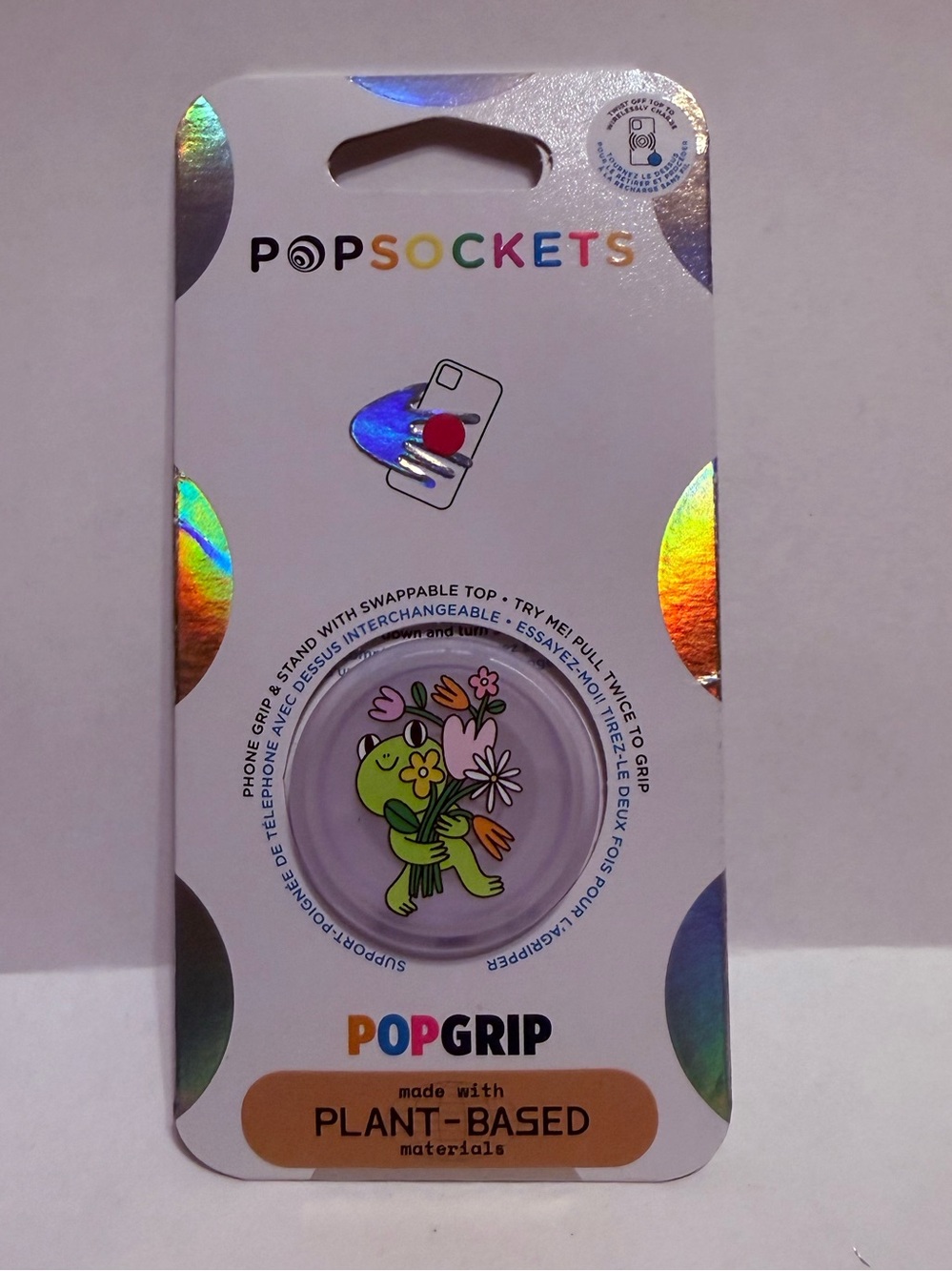 PopSocket PopGrip “Flower Frog Frank" translucent purple plant based materials